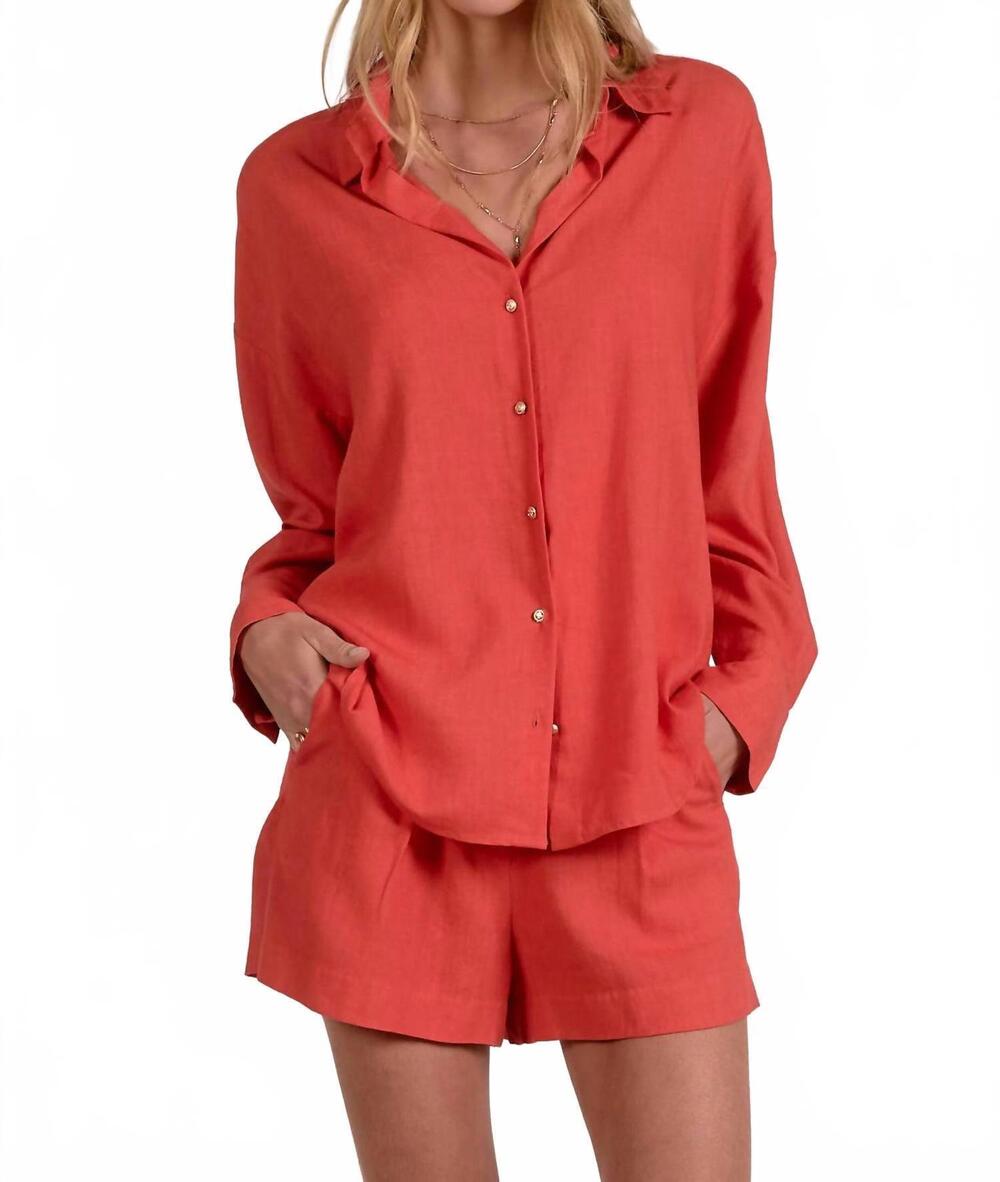 NEW ELAN relaxed button-down shirt in red